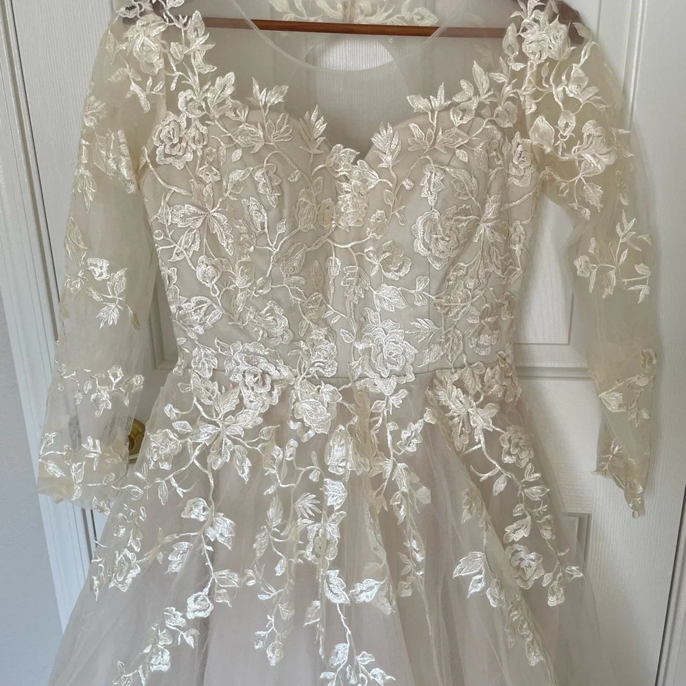 Gorgeous champagne lace wedding gown - Picture 4 of 12